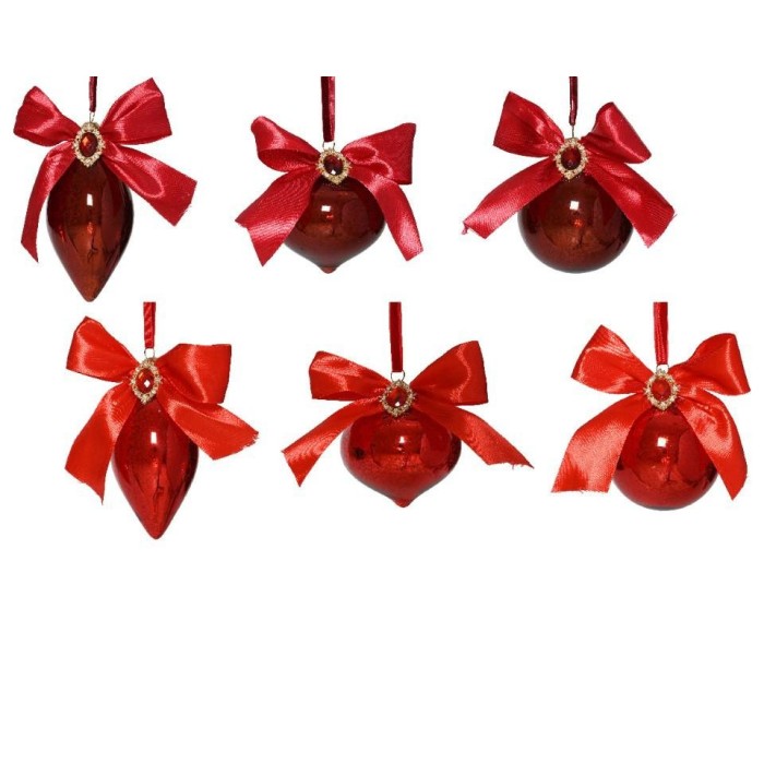 SFERE VETRO D.8CM. CON DIAMANTE E FIOCCO 3 ASSORTITE